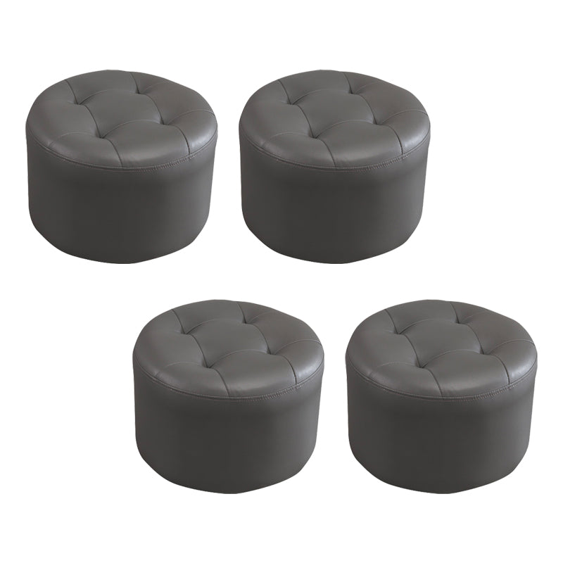 Simplicity Pure Color Ottoman Tufted Faux Leather Water Resistant Round Pouf Ottoman