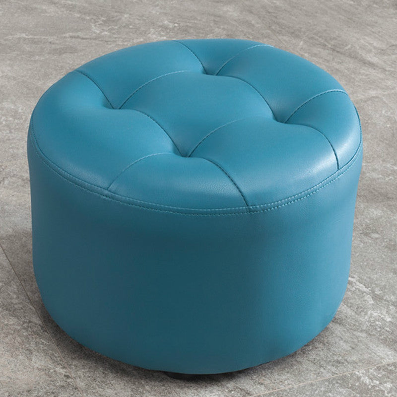 Simplicity Pure Color Ottoman Tufted Faux Leather Water Resistant Round Pouf Ottoman