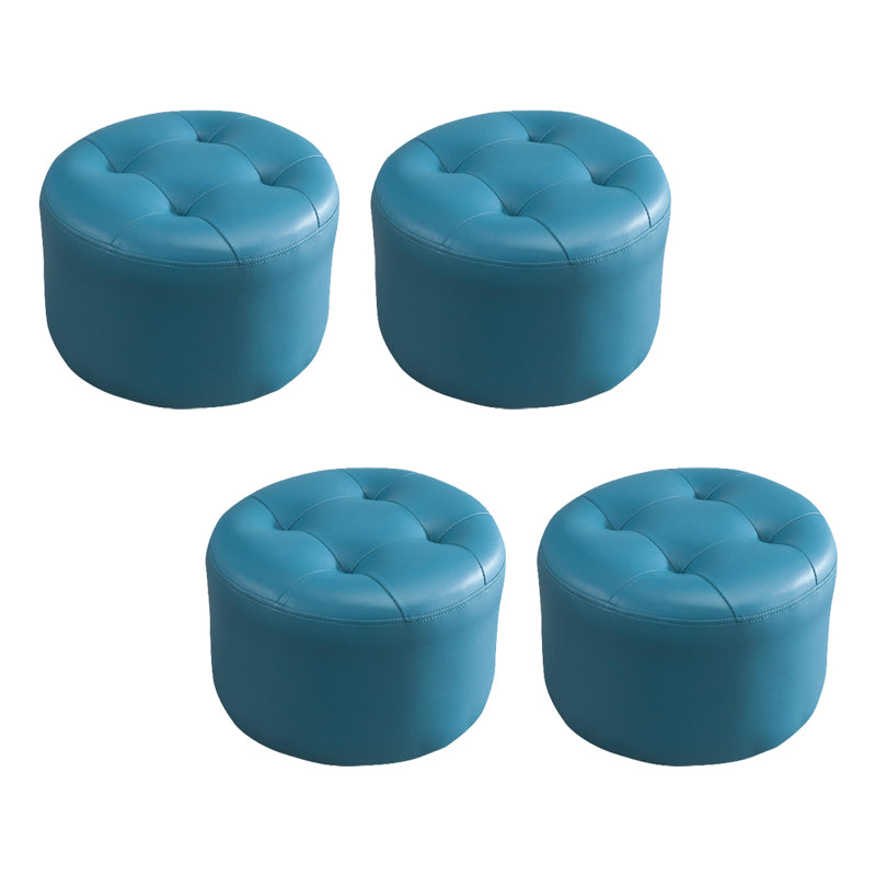 Simplicity Pure Color Ottoman Tufted Faux Leather Water Resistant Round Pouf Ottoman