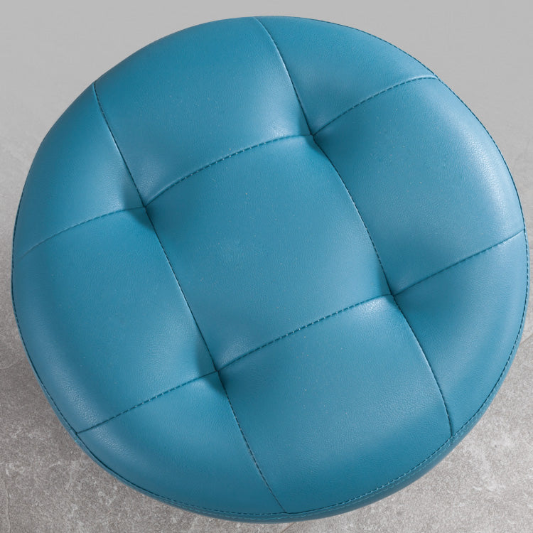 Simplicity Pure Color Ottoman Tufted Faux Leather Water Resistant Round Pouf Ottoman