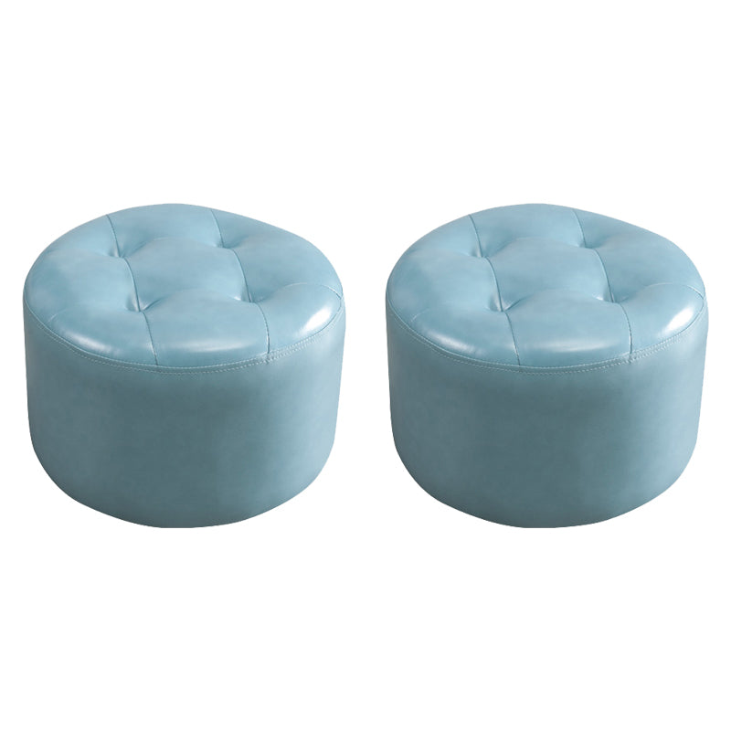 Simplicity Pure Color Ottoman Tufted Faux Leather Water Resistant Round Pouf Ottoman