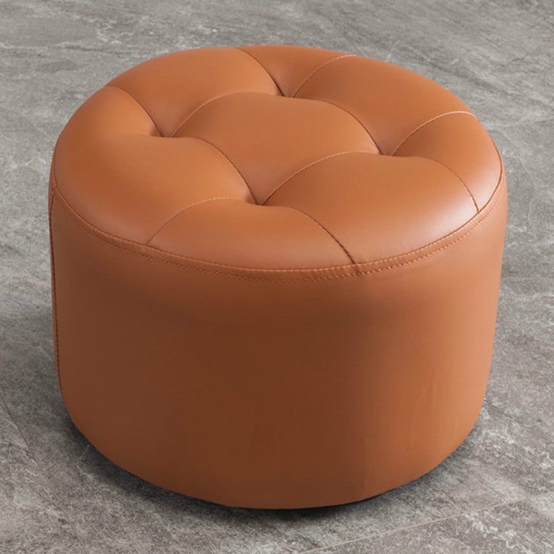 Simplicity Pure Color Ottoman Tufted Faux Leather Water Resistant Round Pouf Ottoman