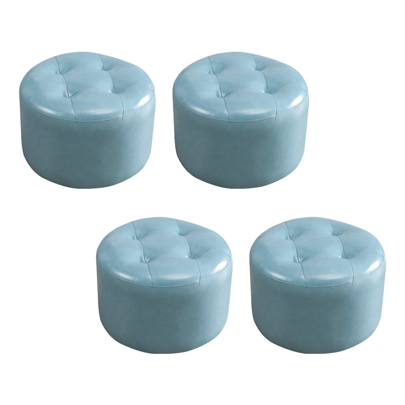 Simplicity Pure Color Ottoman Tufted Faux Leather Water Resistant Round Pouf Ottoman