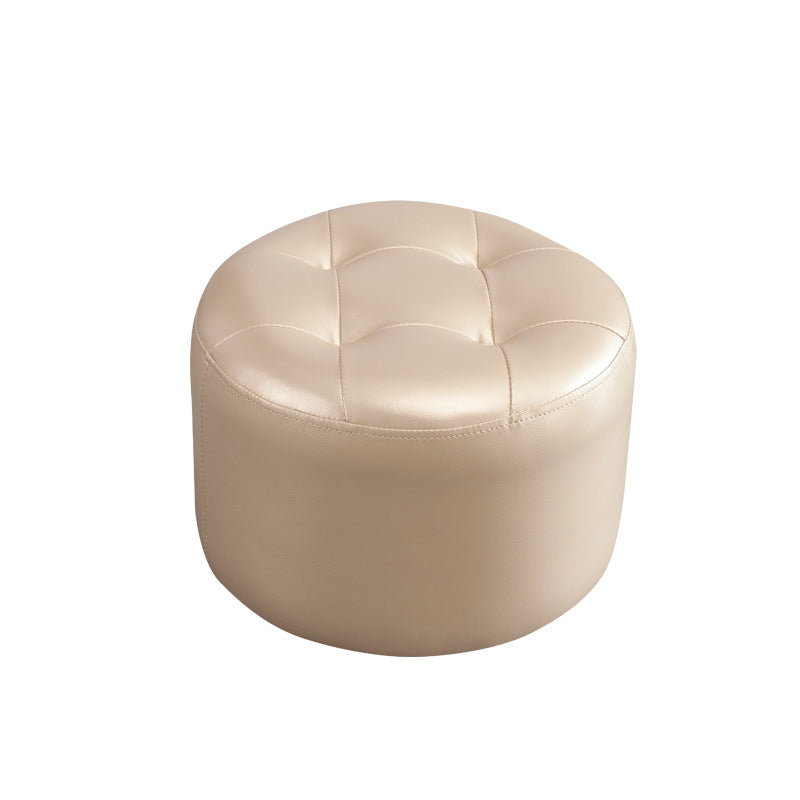 Simplicity Pure Color Ottoman Tufted Faux Leather Water Resistant Round Pouf Ottoman
