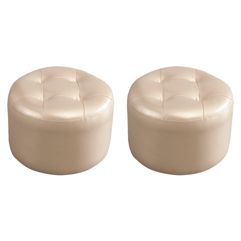 Simplicity Pure Color Ottoman Tufted Faux Leather Water Resistant Round Pouf Ottoman