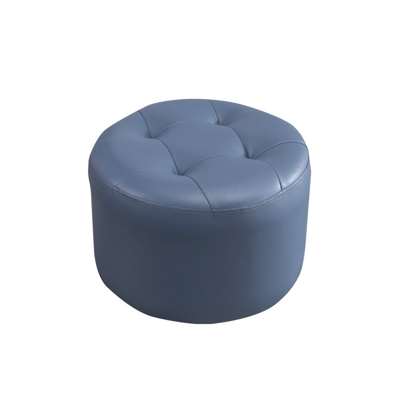 Simplicity Pure Color Ottoman Tufted Faux Leather Water Resistant Round Pouf Ottoman