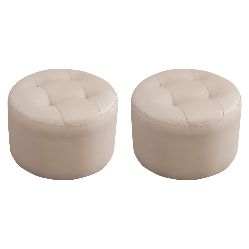 Simplicity Pure Color Ottoman Tufted Faux Leather Water Resistant Round Pouf Ottoman
