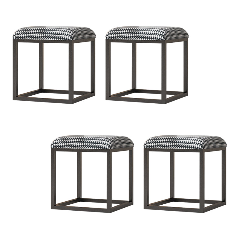 Contemporary Pouf Ottoman Fabric Solid Color Metal Frame Square Ottoman