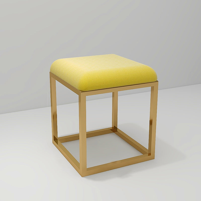 Contemporary Pouf Ottoman Fabric Solid Color Metal Frame Square Ottoman