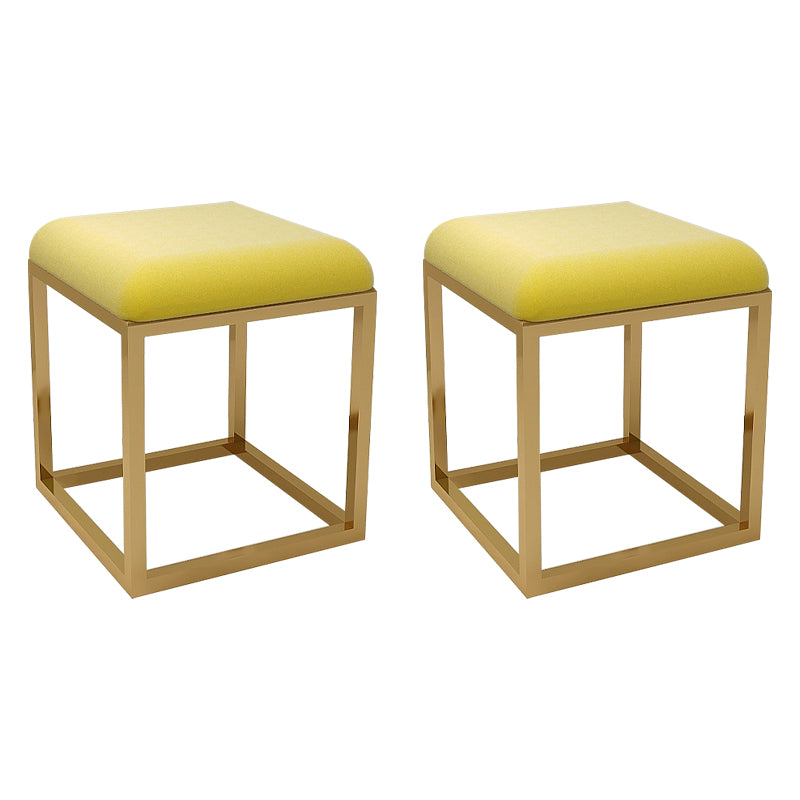 Contemporary Pouf Ottoman Fabric Solid Color Metal Frame Square Ottoman