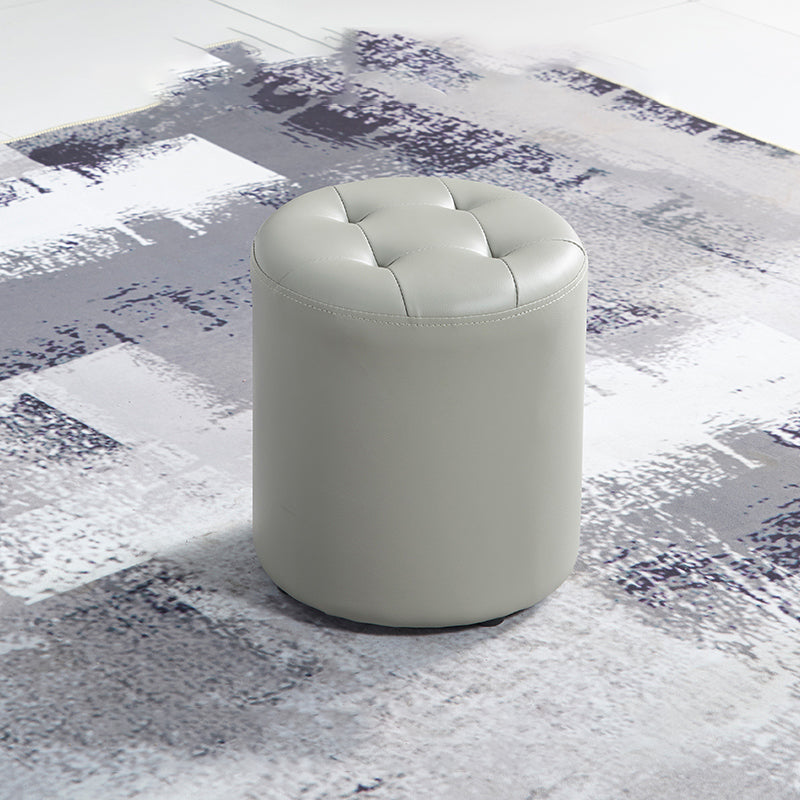 Round Faux Leather Ottoman Glam Indoor Solid Stain Resistant Ottoman