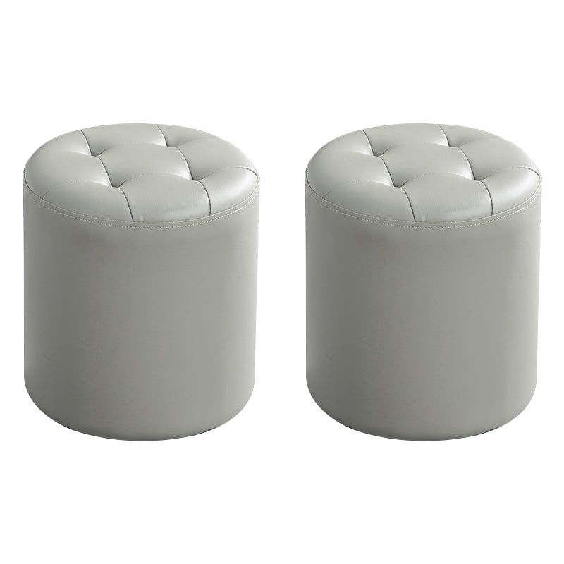 Round Faux Leather Ottoman Glam Indoor Solid Stain Resistant Ottoman