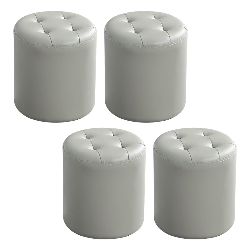 Round Faux Leather Ottoman Glam Indoor Solid Stain Resistant Ottoman
