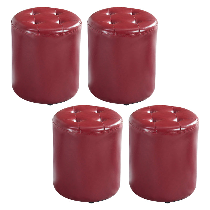 Round Faux Leather Ottoman Glam Indoor Solid Stain Resistant Ottoman