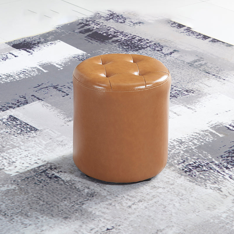 Round Faux Leather Ottoman Glam Indoor Solid Stain Resistant Ottoman