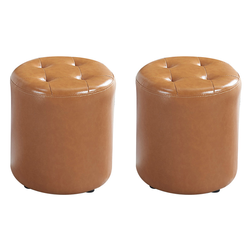 Round Faux Leather Ottoman Glam Indoor Solid Stain Resistant Ottoman
