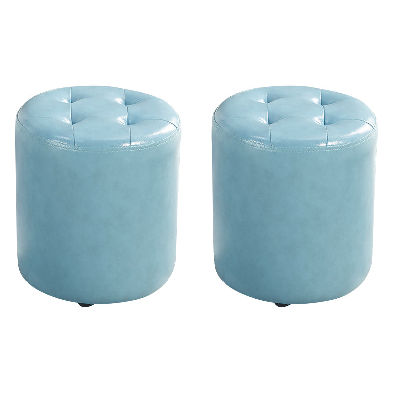 Round Faux Leather Ottoman Glam Indoor Solid Stain Resistant Ottoman