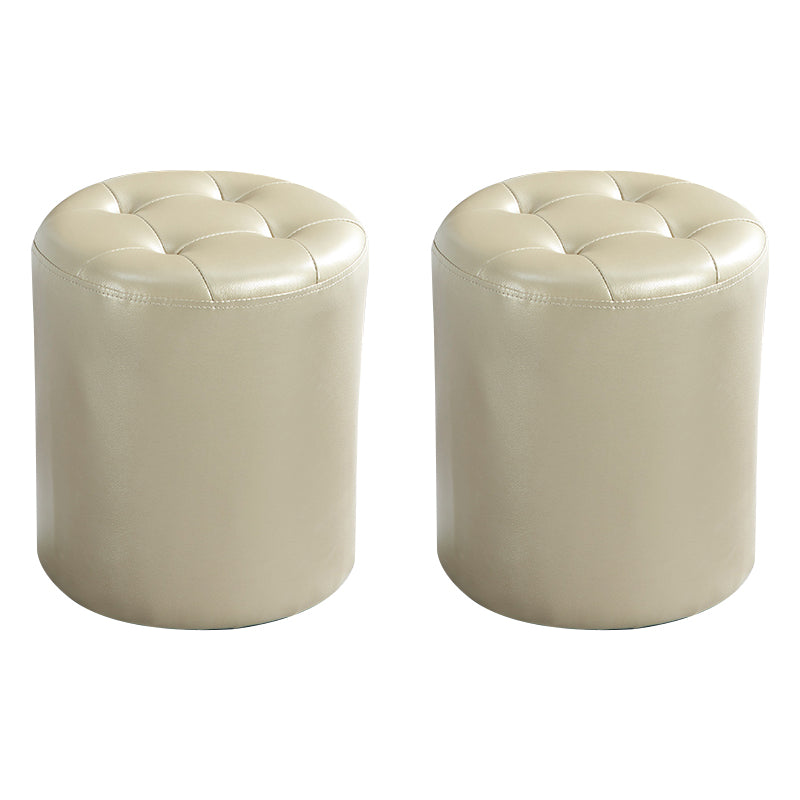 Round Faux Leather Ottoman Glam Indoor Solid Stain Resistant Ottoman