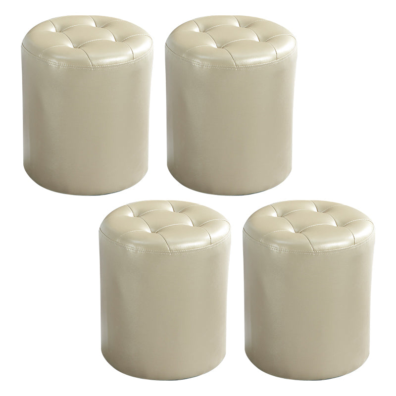 Round Faux Leather Ottoman Glam Indoor Solid Stain Resistant Ottoman