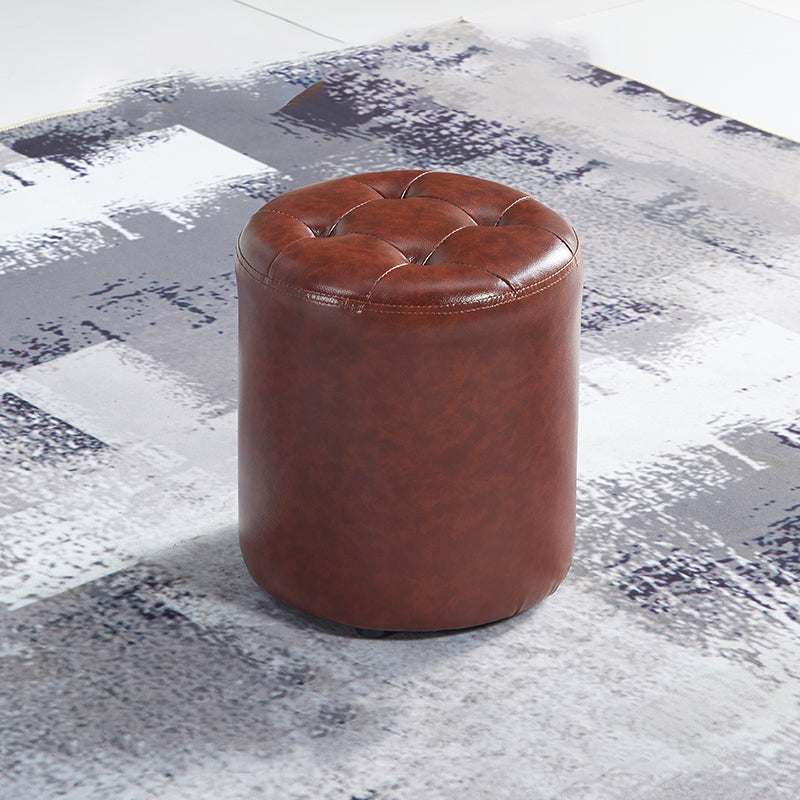 Round Faux Leather Ottoman Glam Indoor Solid Stain Resistant Ottoman
