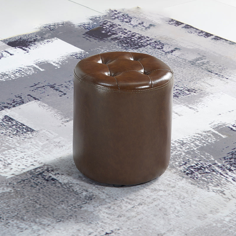 Round Faux Leather Ottoman Glam Indoor Solid Stain Resistant Ottoman