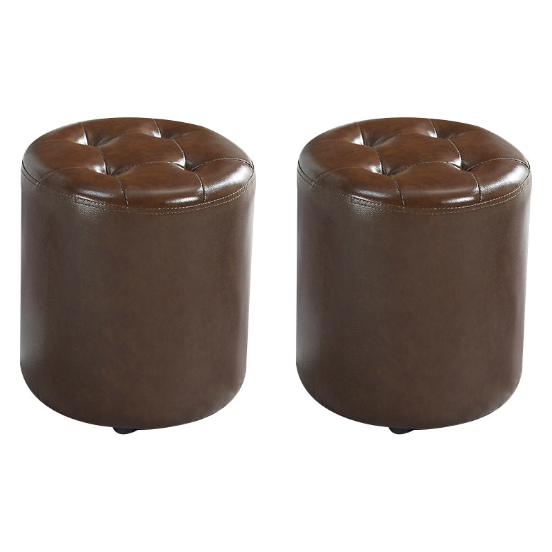Round Faux Leather Ottoman Glam Indoor Solid Stain Resistant Ottoman