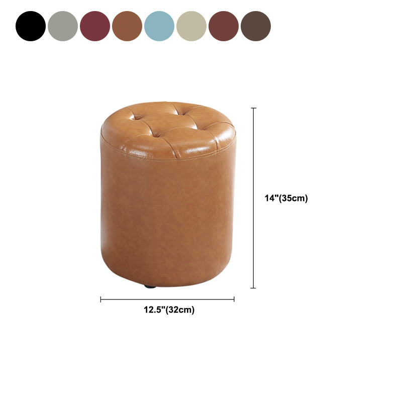 Round Faux Leather Ottoman Glam Indoor Solid Stain Resistant Ottoman