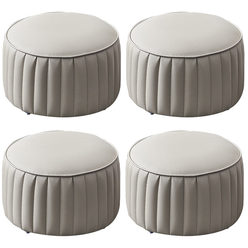 Modern Faux Leather Ottoman Solid Color Round Pouf Ottoman for Living Room
