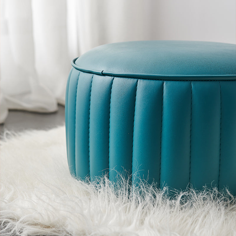 Modern Faux Leather Ottoman Solid Color Round Pouf Ottoman for Living Room