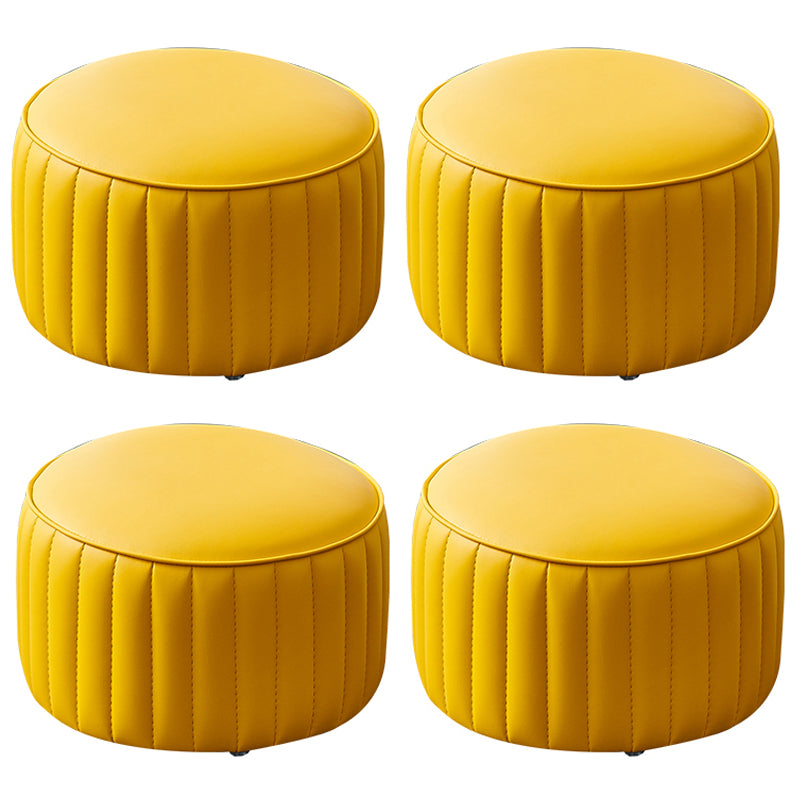 Modern Faux Leather Ottoman Solid Color Round Pouf Ottoman for Living Room