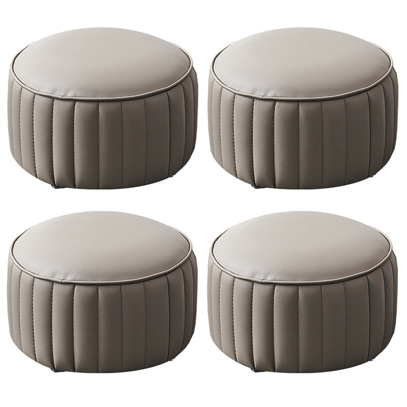 Modern Faux Leather Ottoman Solid Color Round Pouf Ottoman for Living Room