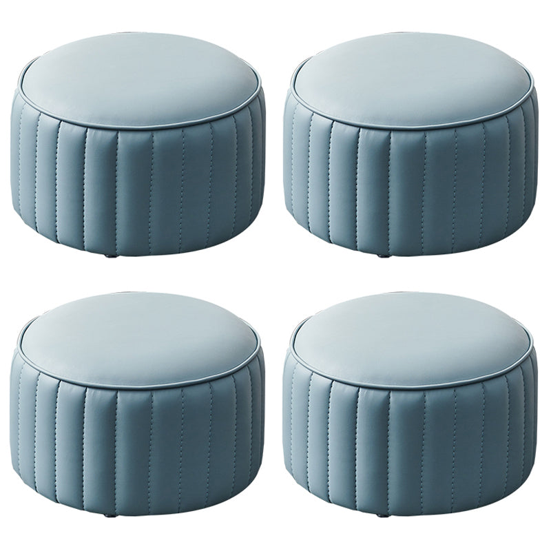 Modern Faux Leather Ottoman Solid Color Round Pouf Ottoman for Living Room