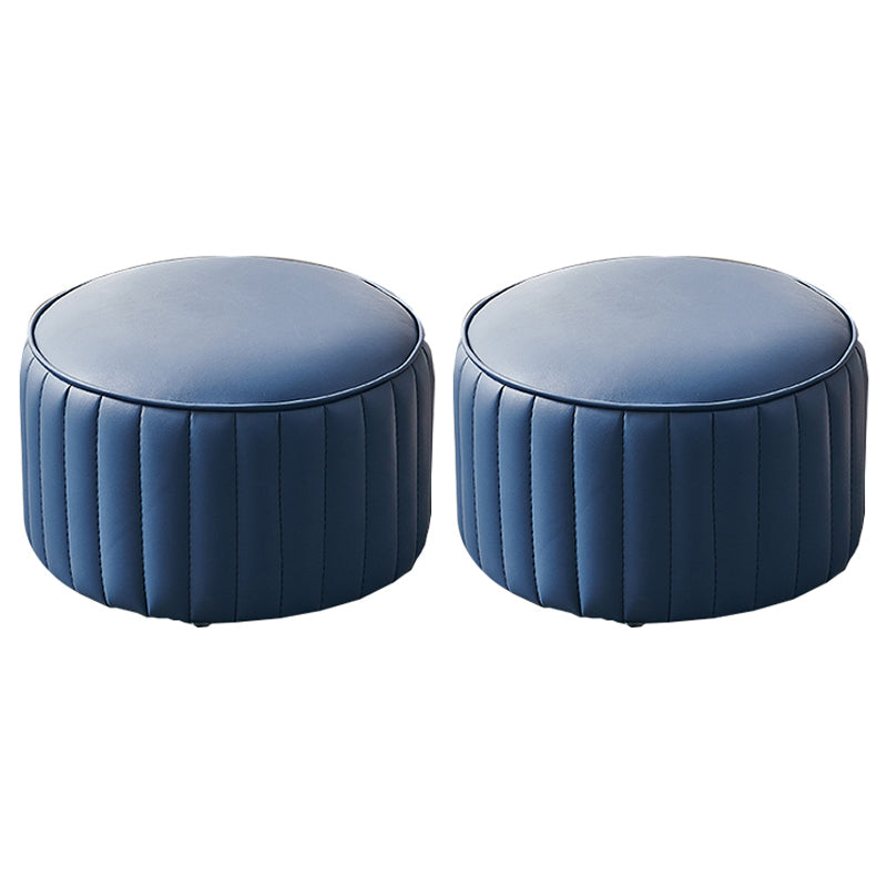 Modern Faux Leather Ottoman Solid Color Round Pouf Ottoman for Living Room