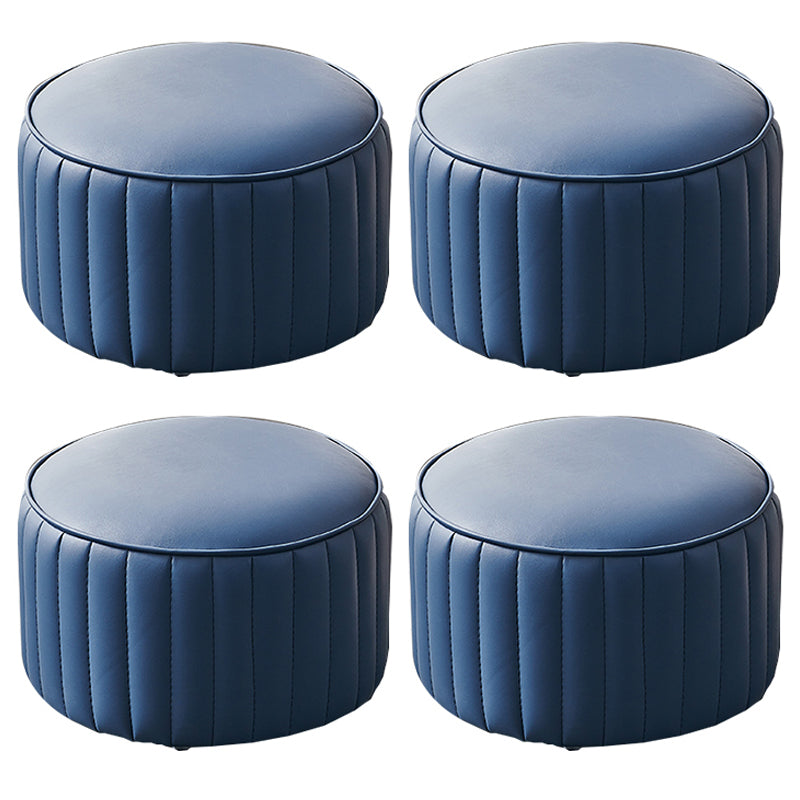 Modern Faux Leather Ottoman Solid Color Round Pouf Ottoman for Living Room