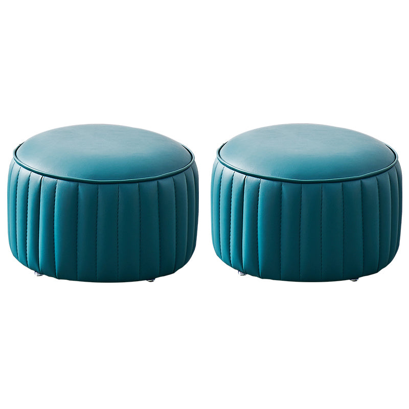 Modern Faux Leather Ottoman Solid Color Round Pouf Ottoman for Living Room