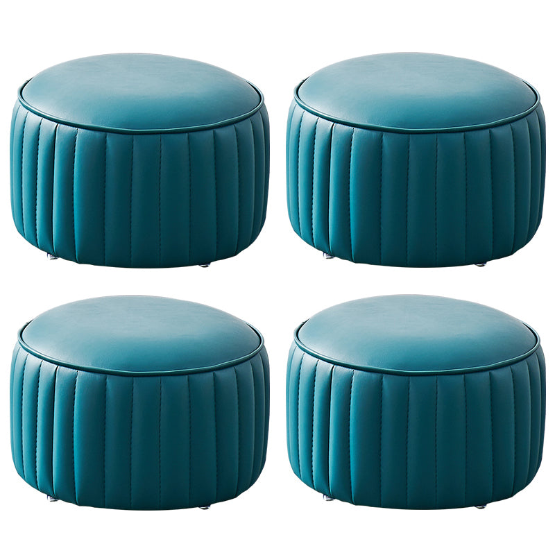 Modern Faux Leather Ottoman Solid Color Round Pouf Ottoman for Living Room