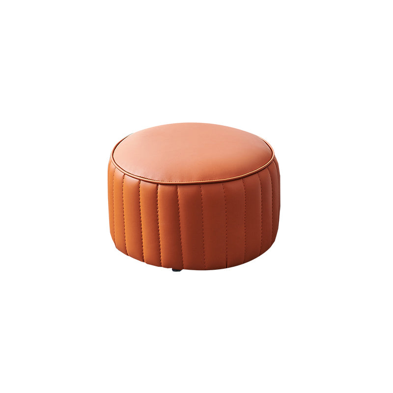 Modern Faux Leather Ottoman Solid Color Round Pouf Ottoman for Living Room