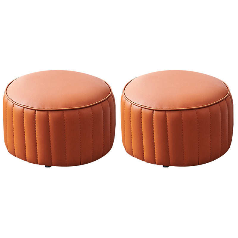 Modern Faux Leather Ottoman Solid Color Round Pouf Ottoman for Living Room