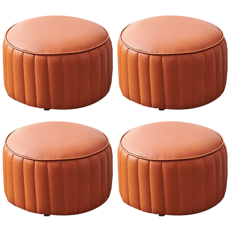 Modern Faux Leather Ottoman Solid Color Round Pouf Ottoman for Living Room