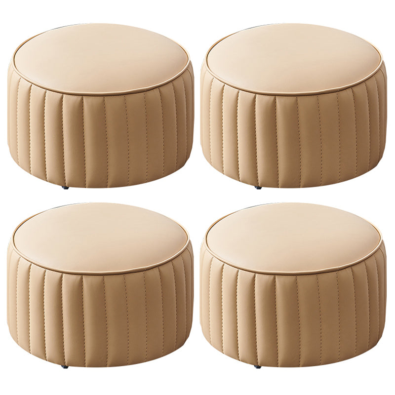 Modern Faux Leather Ottoman Solid Color Round Pouf Ottoman for Living Room