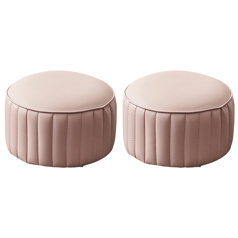 Modern Faux Leather Ottoman Solid Color Round Pouf Ottoman for Living Room