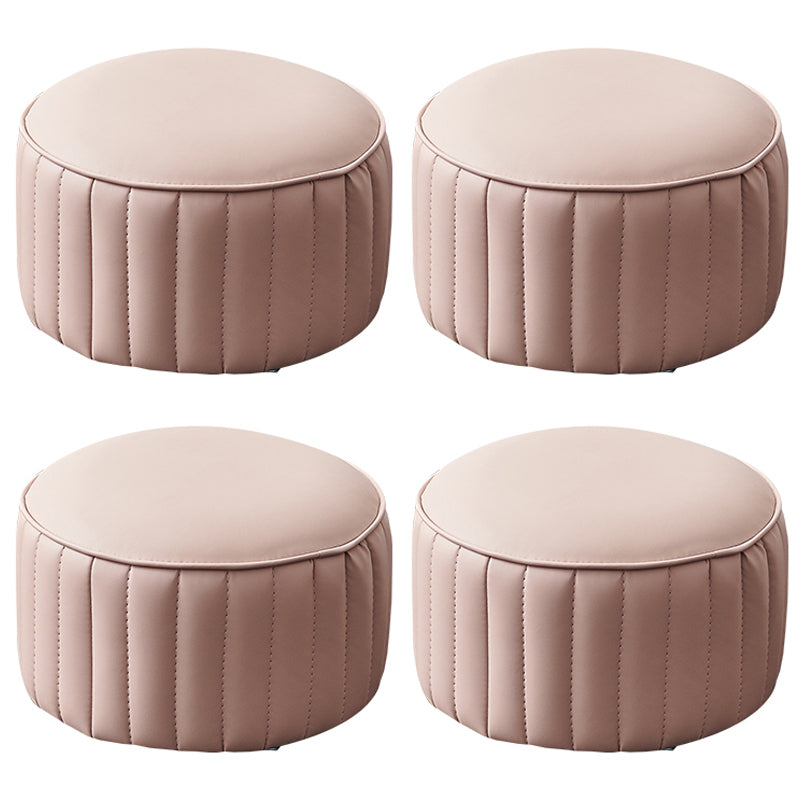 Modern Faux Leather Ottoman Solid Color Round Pouf Ottoman for Living Room