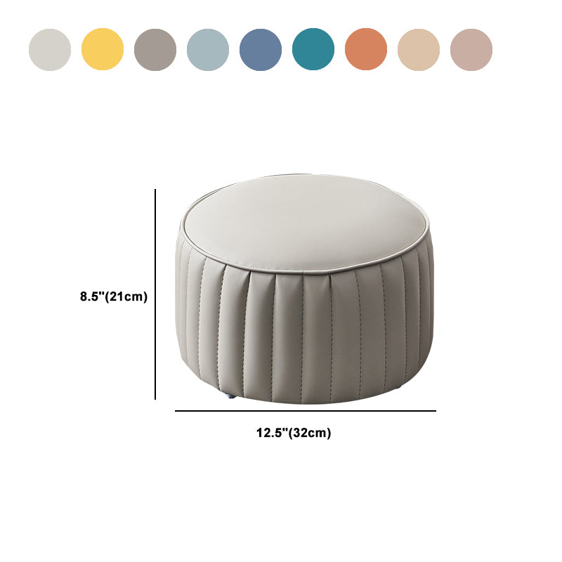 Modern Faux Leather Ottoman Solid Color Round Pouf Ottoman for Living Room
