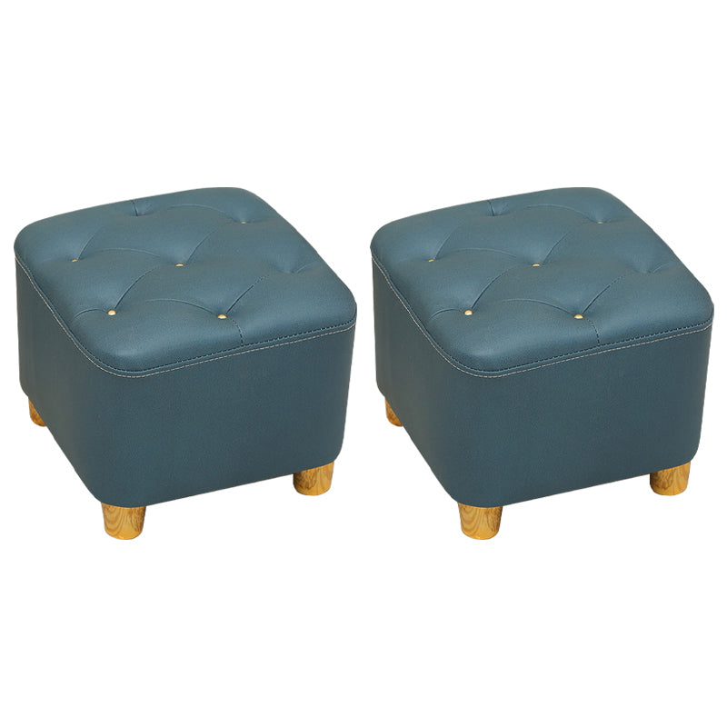 Modern Square Standard Stain Resistant Line Leather Pouf for Living Room