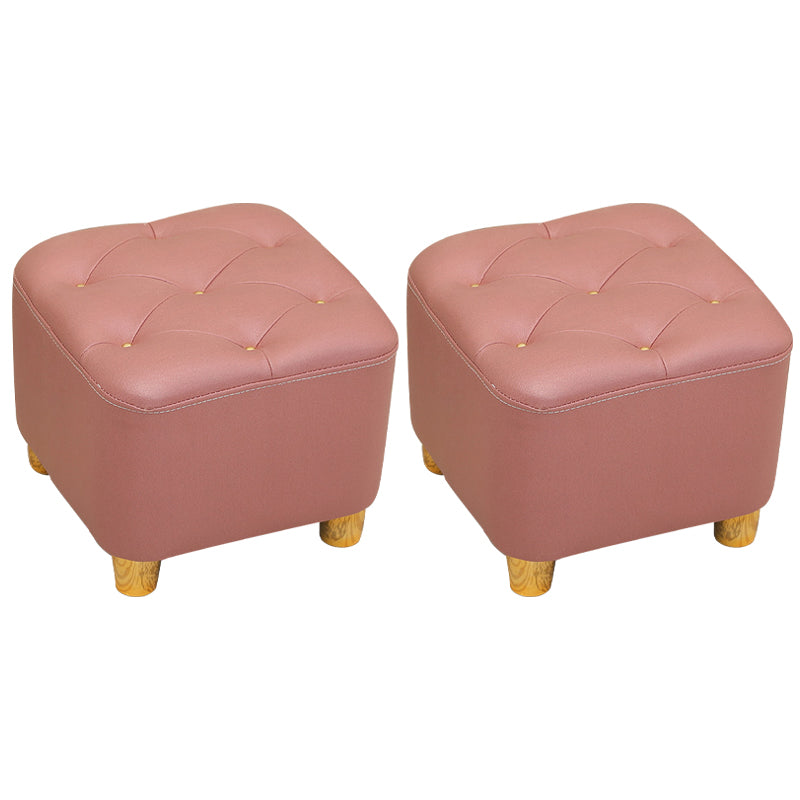 Modern Square Standard Stain Resistant Line Leather Pouf for Living Room
