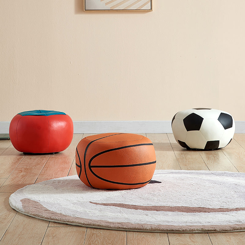 Modern Ottoman Football Pattern Faux Leather Indoor Round Pouf Chair