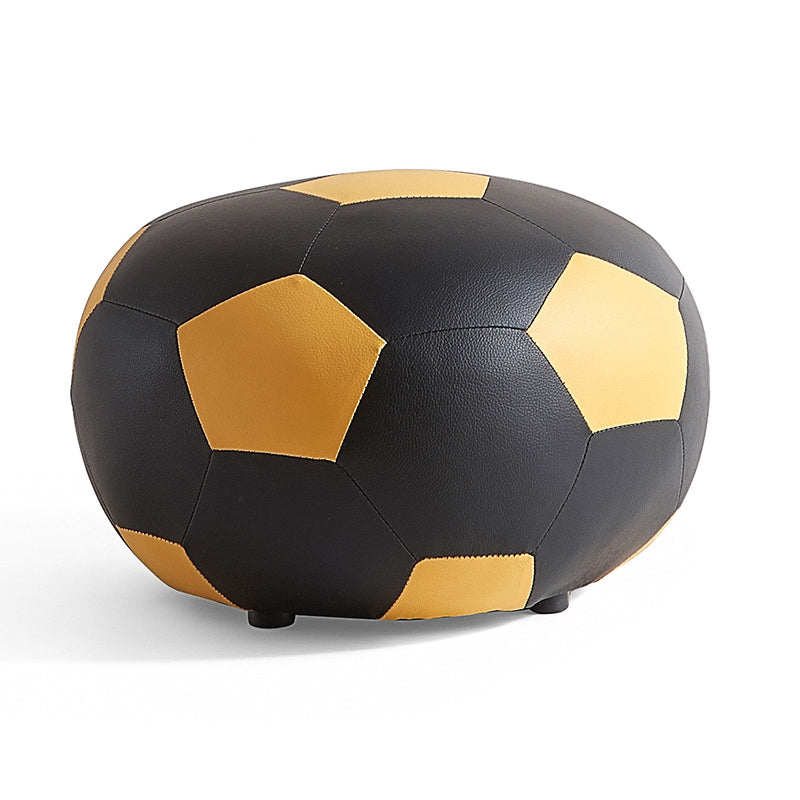 Modern Ottoman Football Pattern Faux Leather Indoor Round Pouf Chair