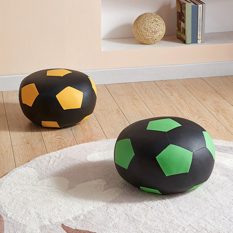 Modern Ottoman Football Pattern Faux Leather Indoor Round Pouf Chair