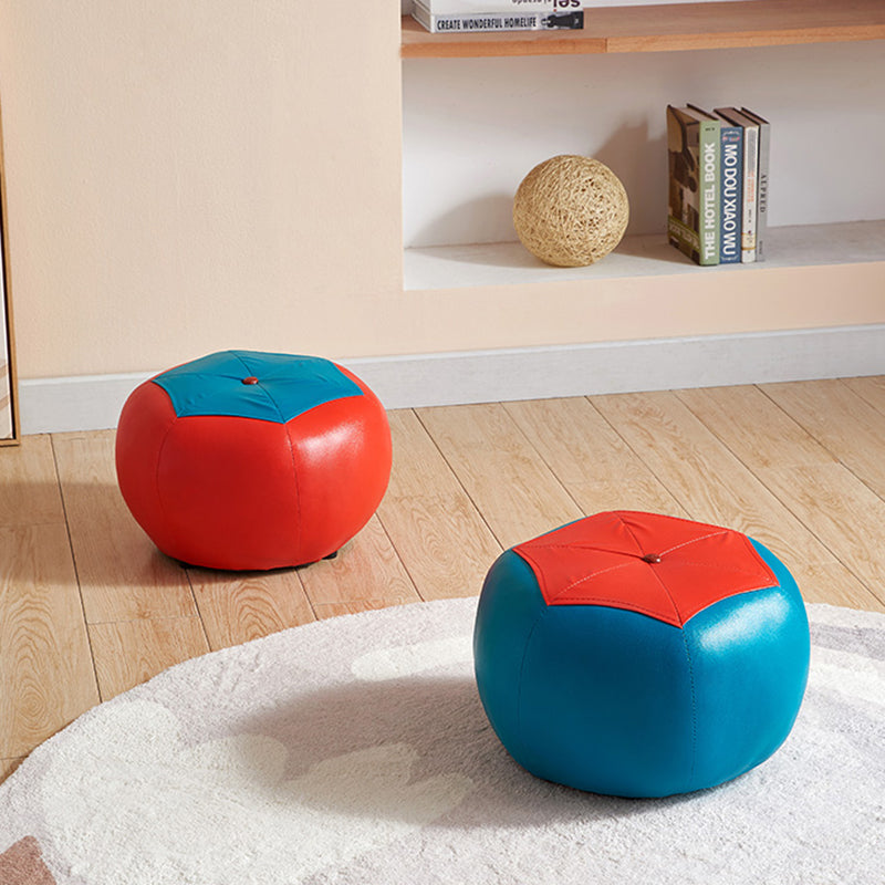 Modern Ottoman Football Pattern Faux Leather Indoor Round Pouf Chair