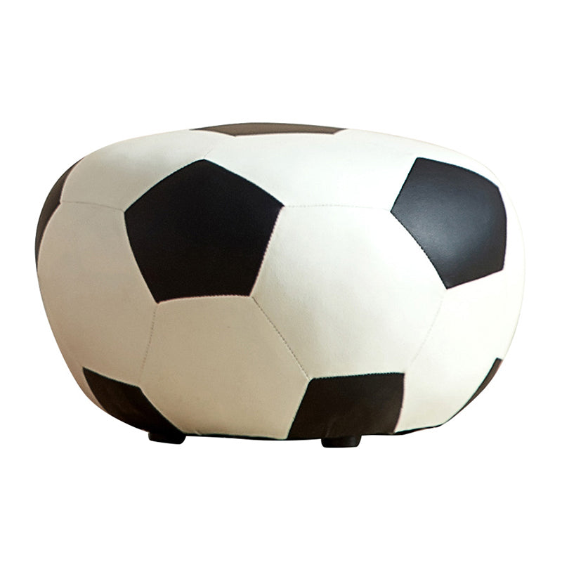 Modern Ottoman Football Pattern Faux Leather Indoor Round Pouf Chair